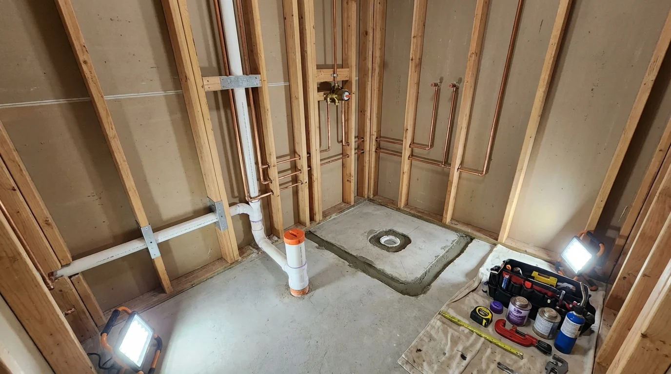 Bathroom rough-in plumbing during remodel by Johns Plumbing LLC in Plains