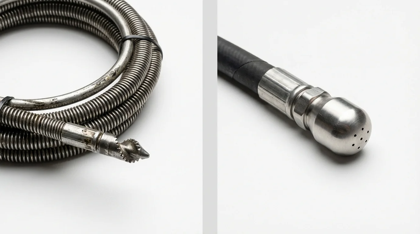 Drain snake cable and hydro jetting nozzle used for drain cleaning in Plains, MT